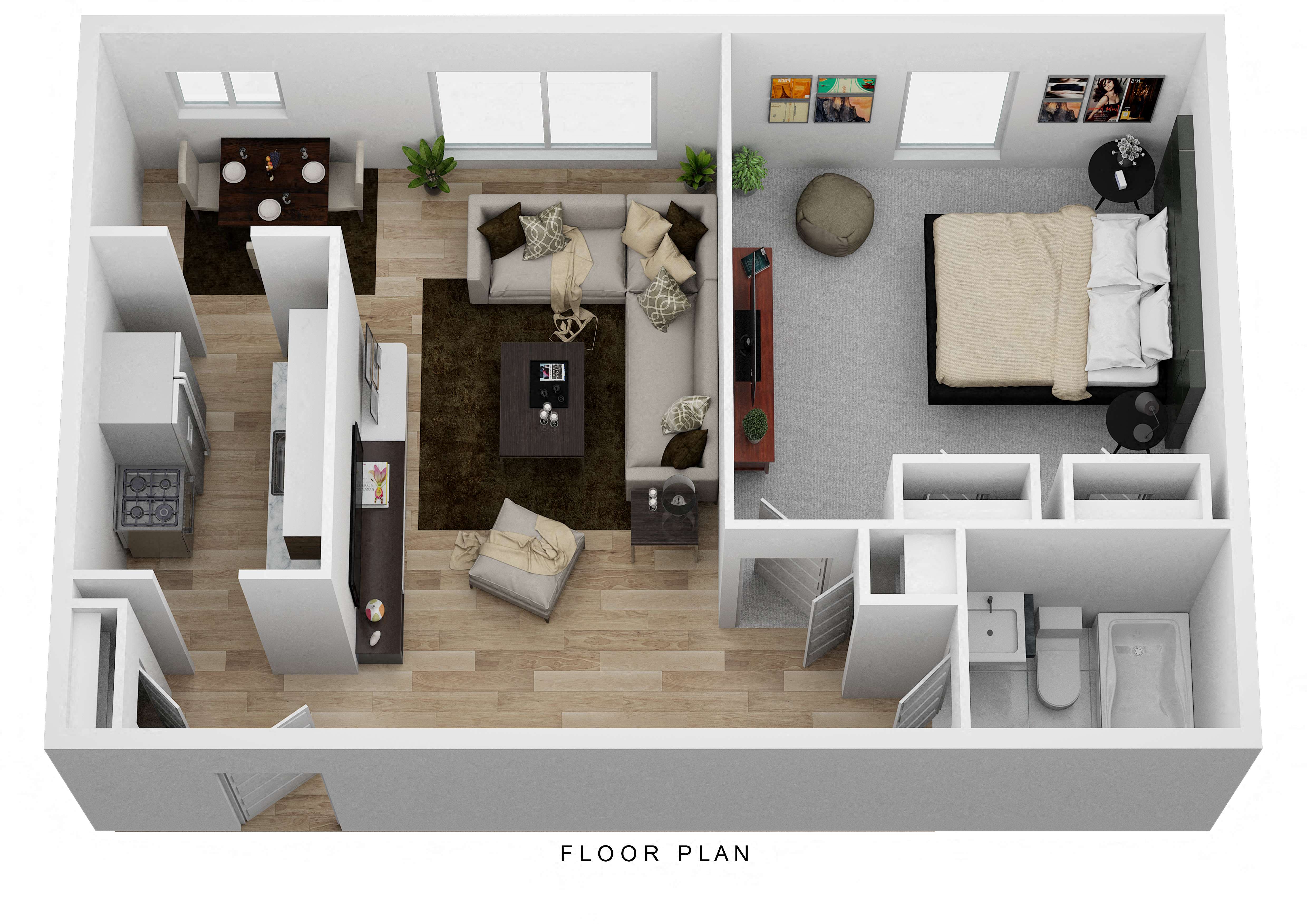 Floor plan for 1 bed, 1 bath, 572 sqft